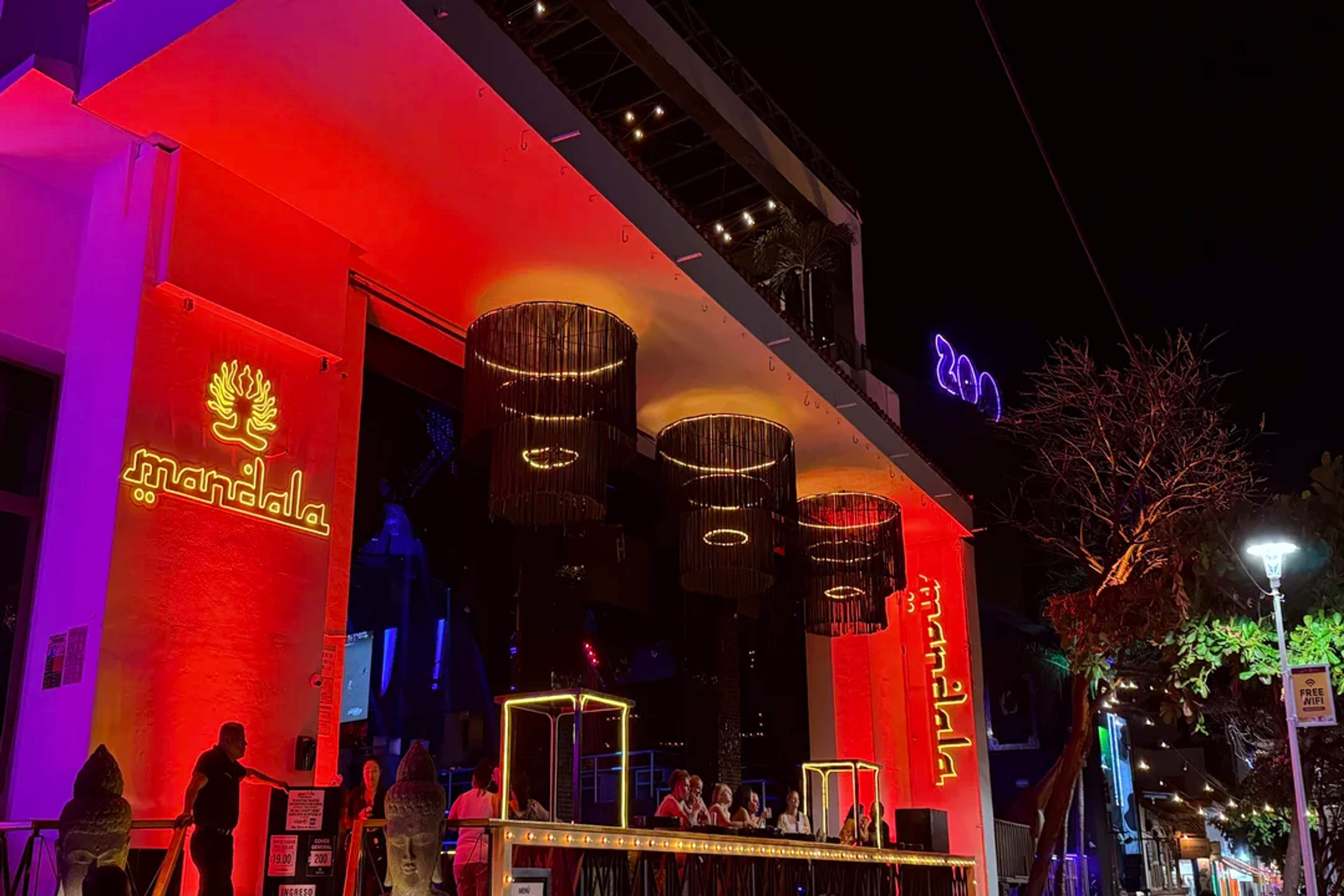 Vibrant nightlife scene outside Mandala nightclub in downtown Puerto Vallarta.