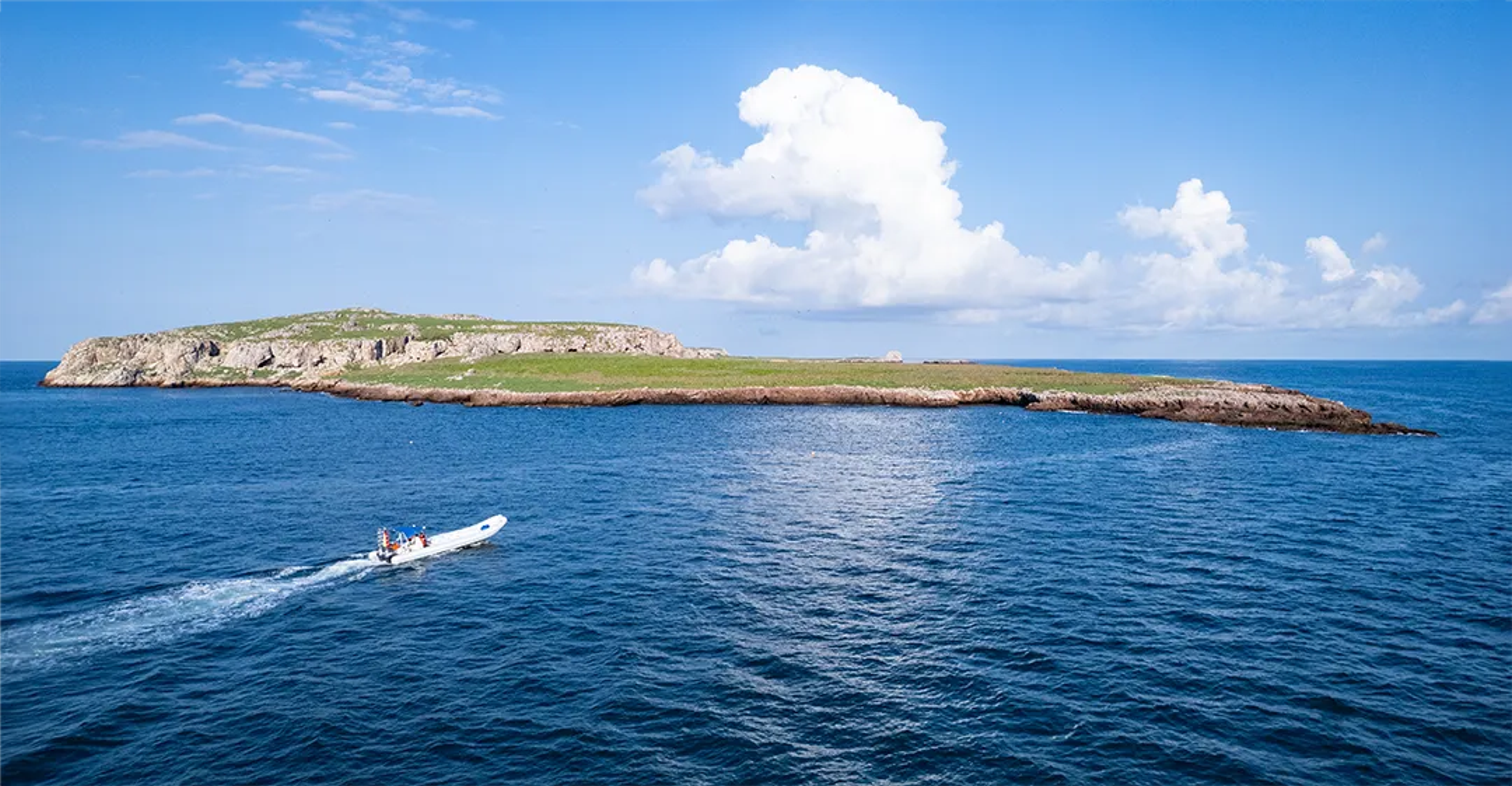 Vallarta Adventures' speedboat approaching the Marietas Islands from Puerto Vallarta.