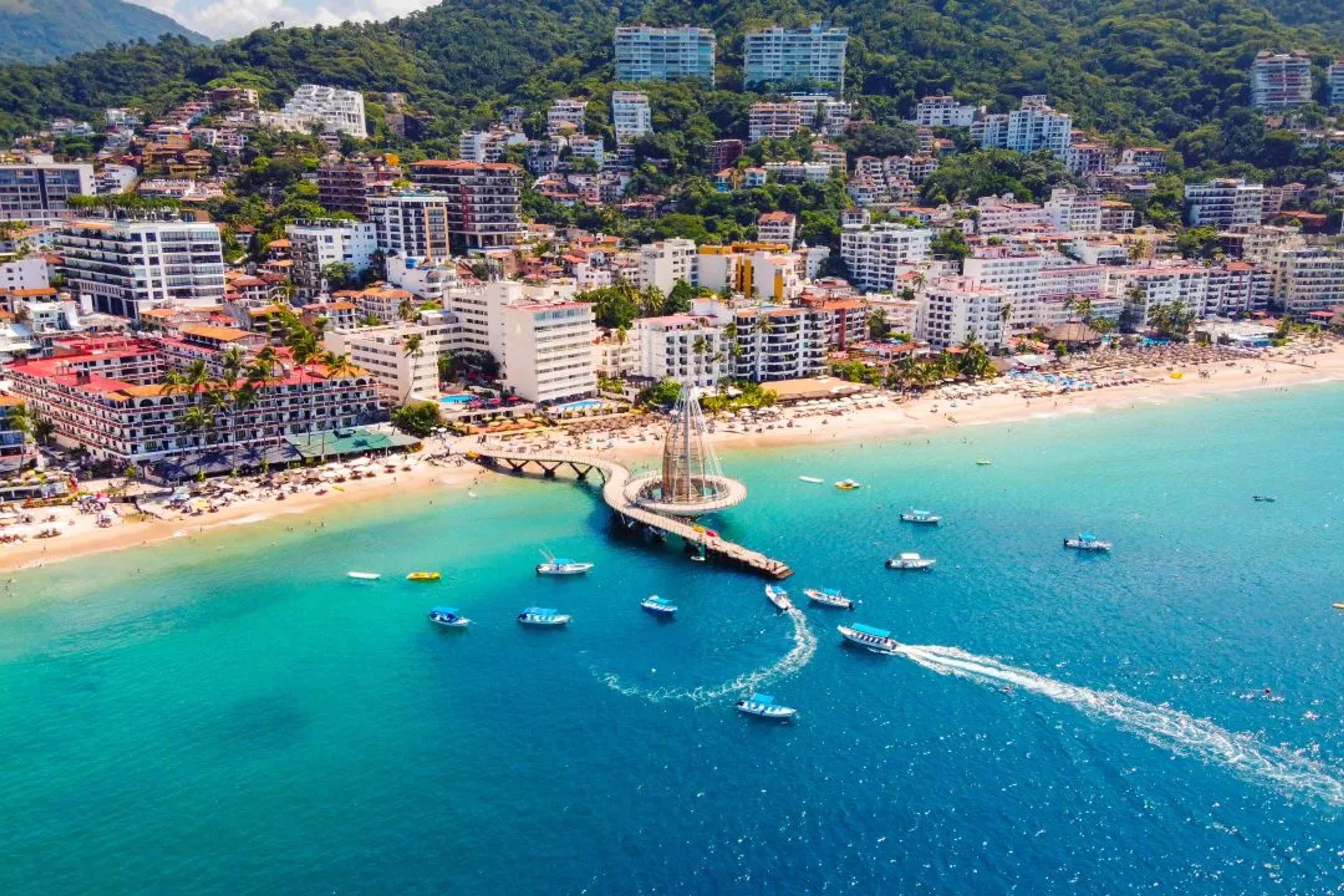 A stunning aerial view of Puerto Vallarta's vibrant coastline