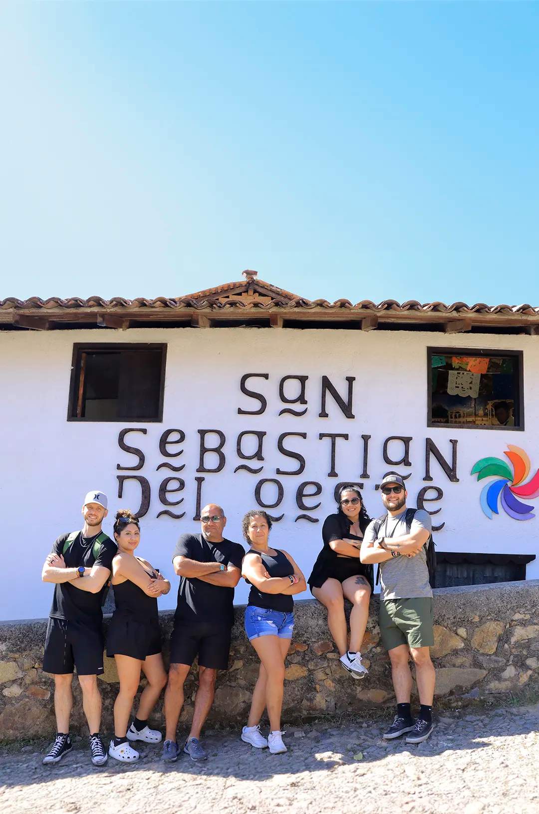 Group of friends at the Pueblo Magico of San Sebastian del Oeste.