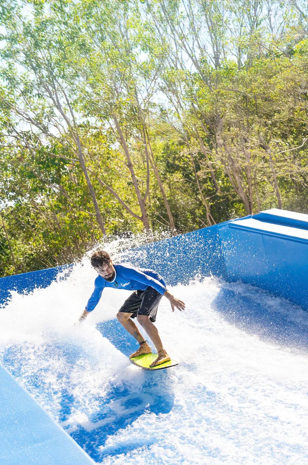 Ride the waves at OceanMania's Flowrider, the only surf simulator in Puerto Vallarta.