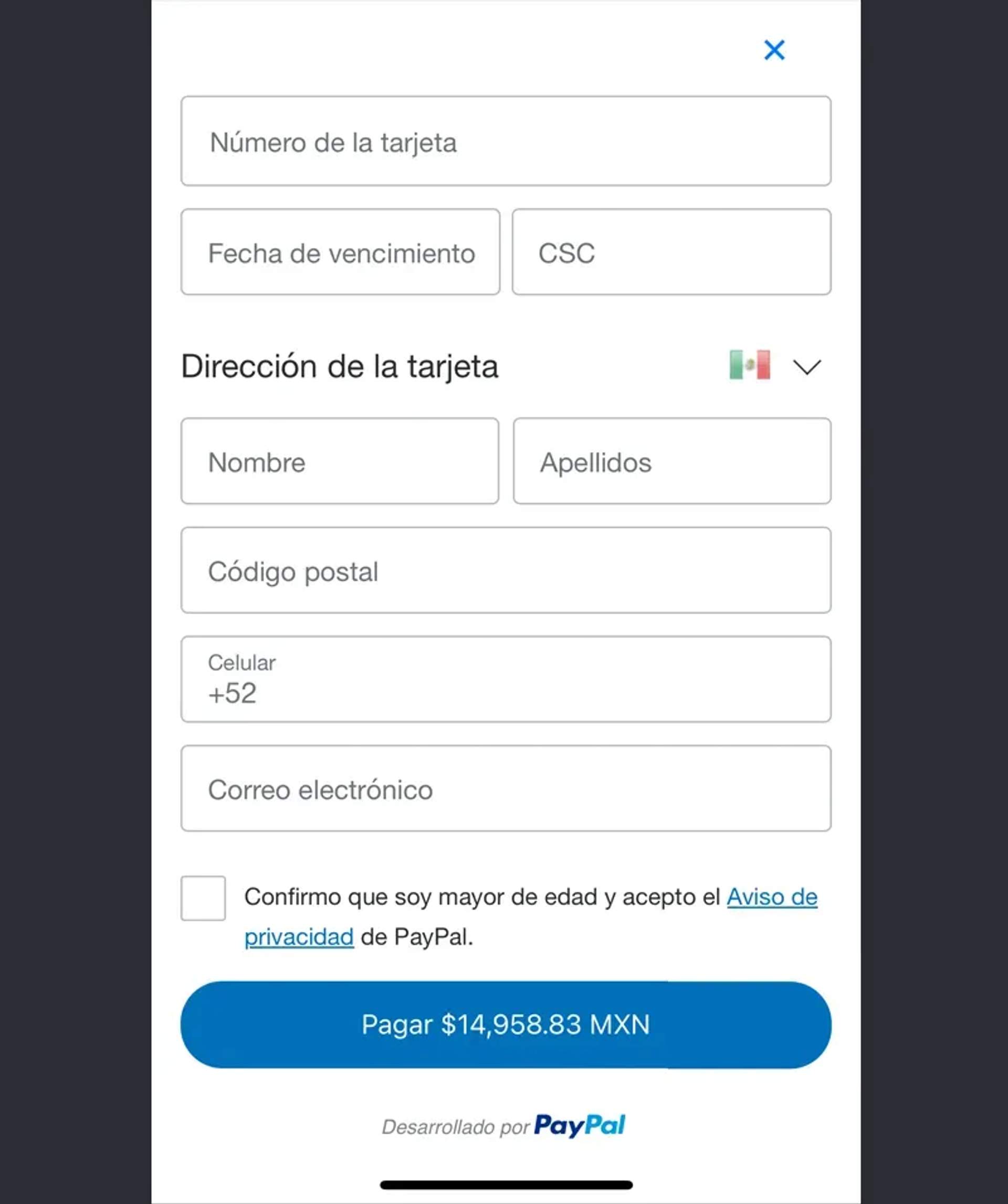 Ingresa los datos de la tarjeta con la que quieres pagar a meses sin intereses.