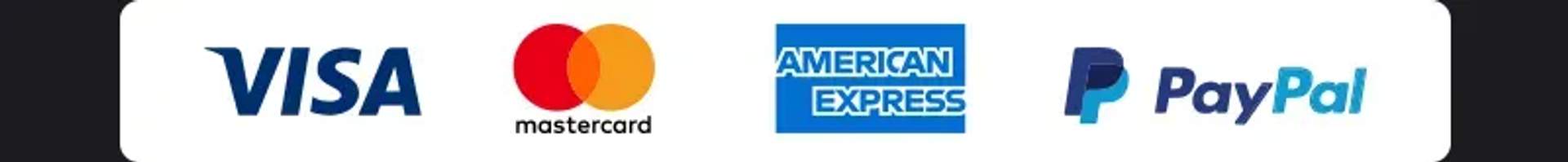 Paga a meses sin intereses con Visa, Mastercard, American Express y PayPal.