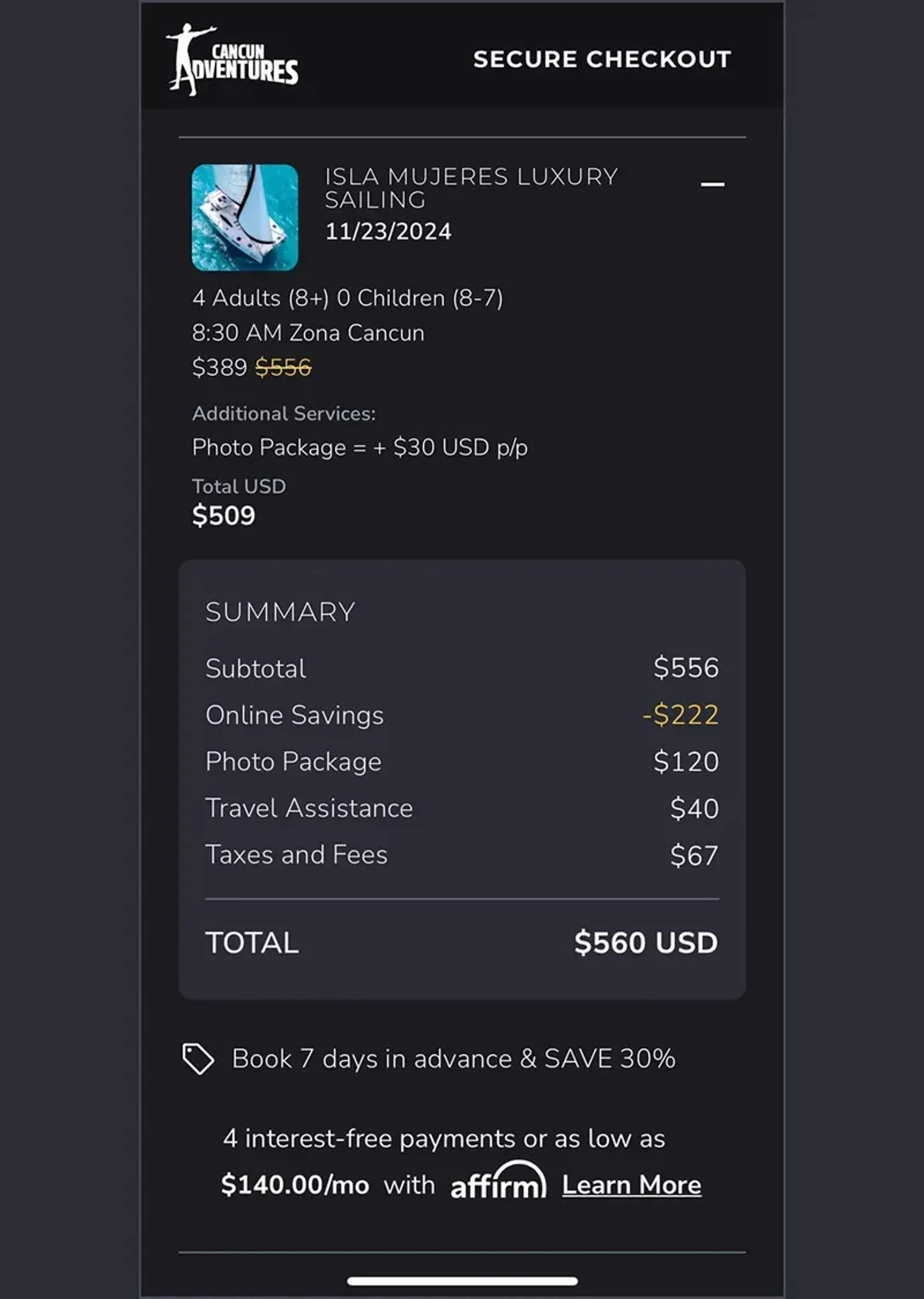 To pay with Affirm, first choose the Cancun tours you want to book.