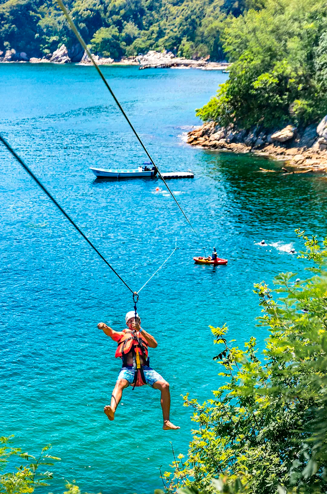 Exciting water zipline in the best Puerto Vallarta water park.