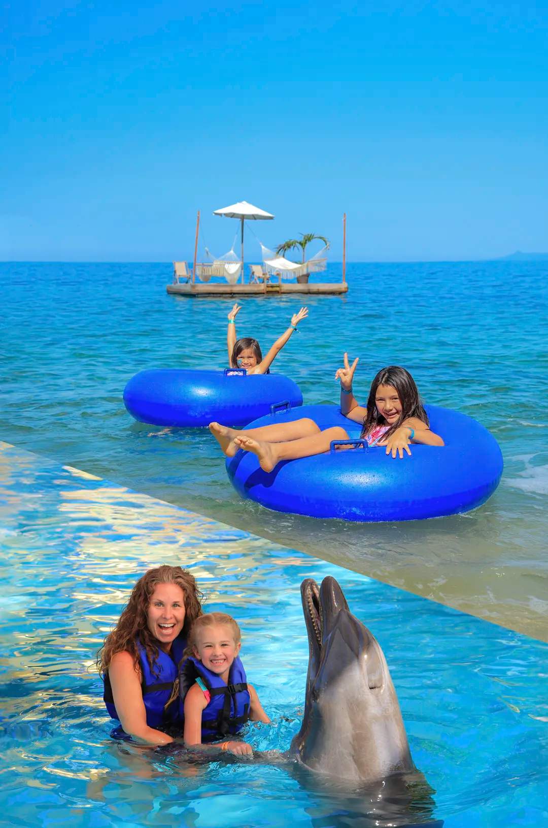 A value package that combines a day at Las Caletas beach and a swim with dolphins, a great Puerto Vallarta family activity.