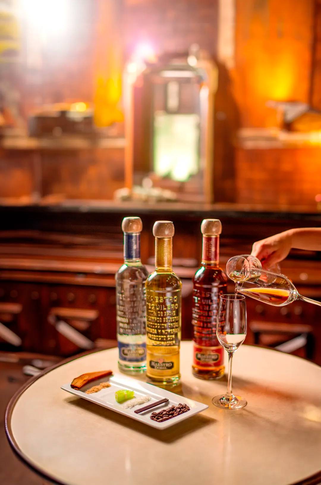 Trio of tequila bottles during a private tequila tasting.