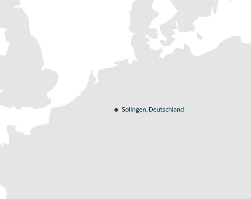 Cartina geografica con indicato il punto in cui si trova Solingen
