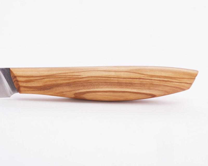 Close up wooden handle from Olavson Chef knife 