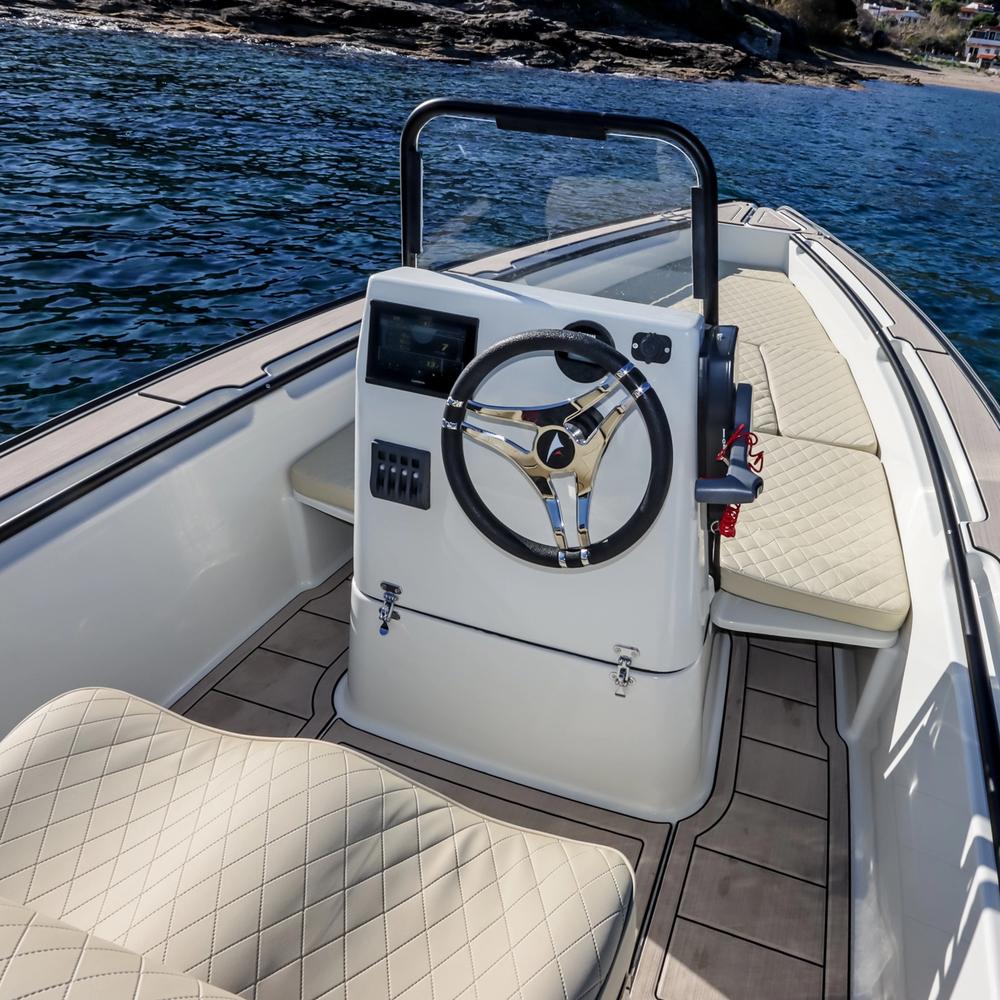 RedFin 49 helm console and steering wheel