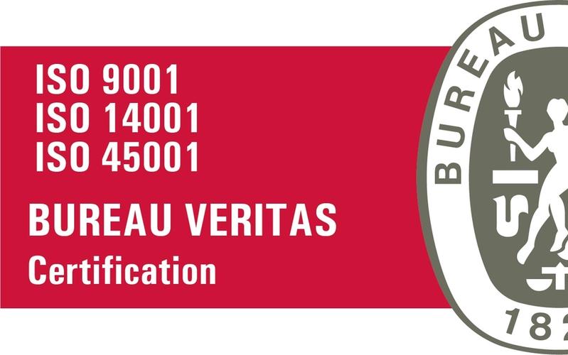 Bureau Veritas certifiering. Ramirent arbetar efter ISO 9001 (Kvalitet), ISO 14001 (Miljö) och ISO 45001 (Arbetsmiljö).