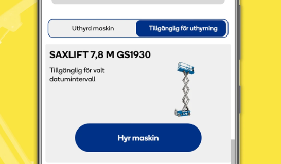 Bild på appen RamiShare, digital uthyrningsppol för byggliftar