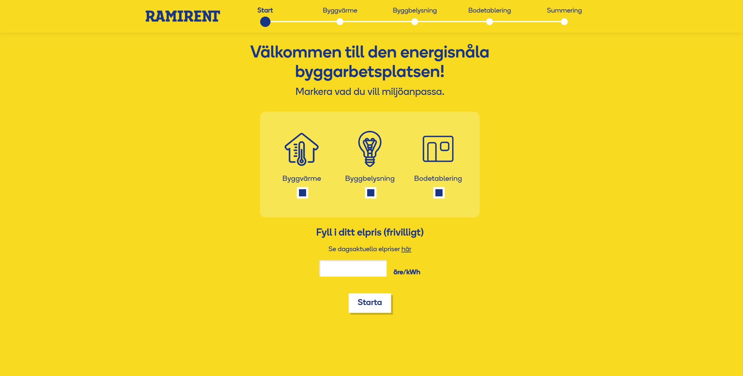 EcoSolve-verktyget från Ramirent som hjälper dig att beräkna besparingar och miljöanpassa ditt projekt genom optimerad byggvärme, belysning och bodetablering.