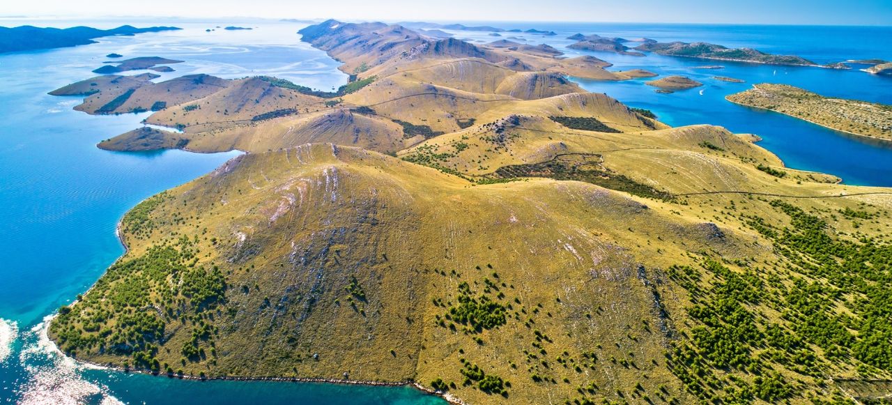 Amazing island archipelago landscape of Kornati national park aerial view