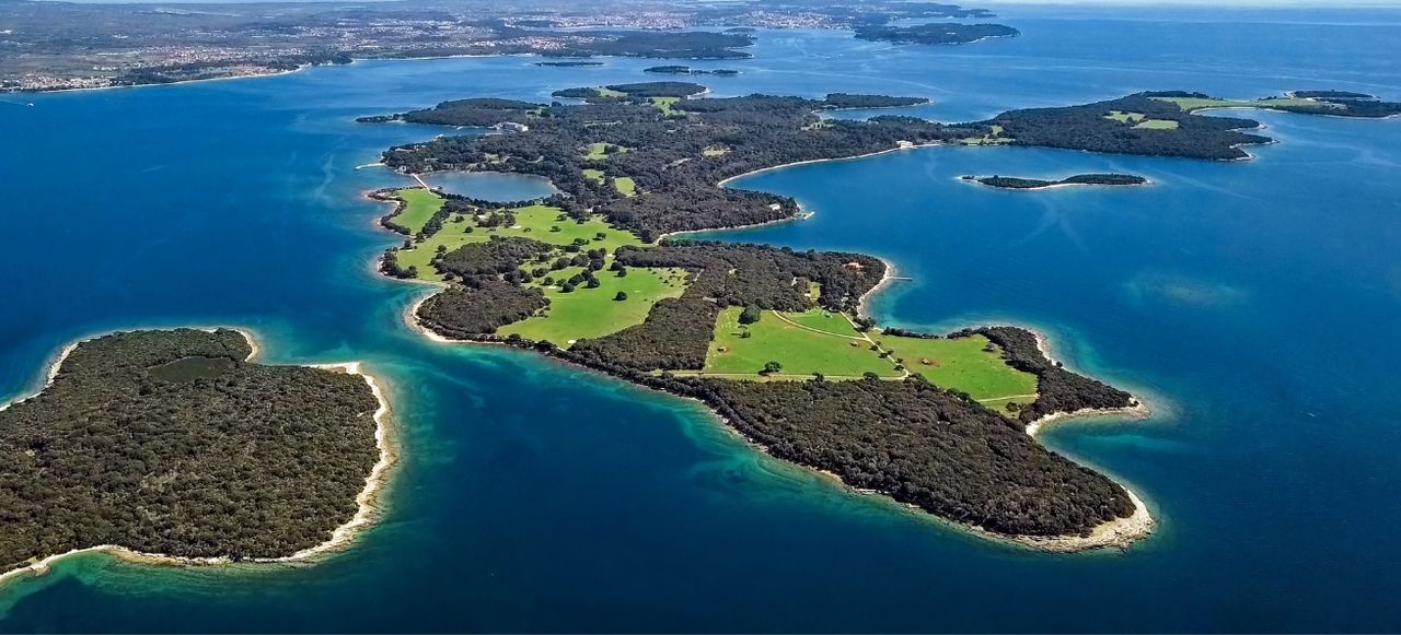Aerial view of desert islands, Brijuni park, Croatia