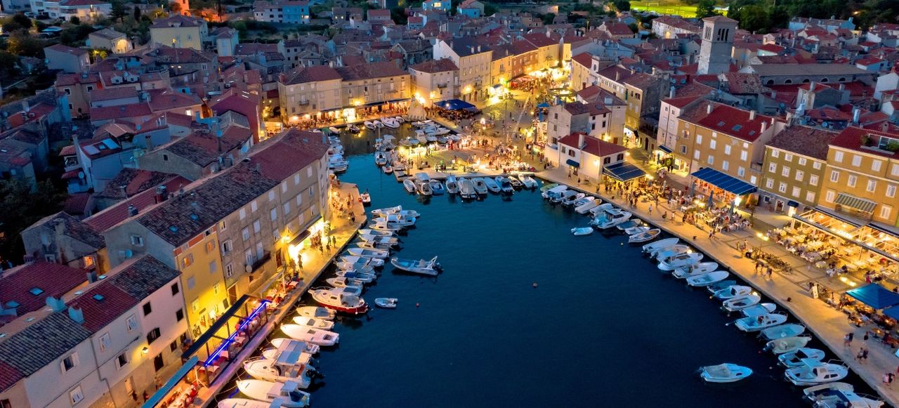 Town of Cres aerial evening view, Island of Cres