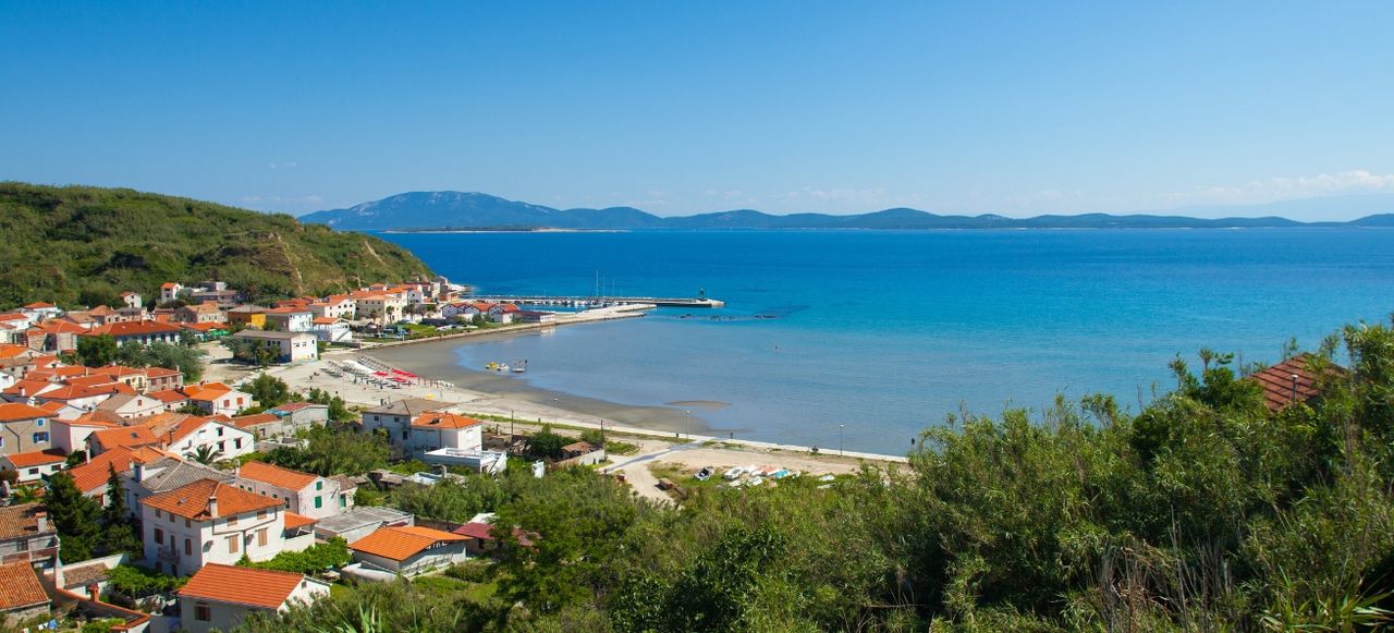 Panoramic view of beautiful bay and small town Susak on the Susak Island, Croatia