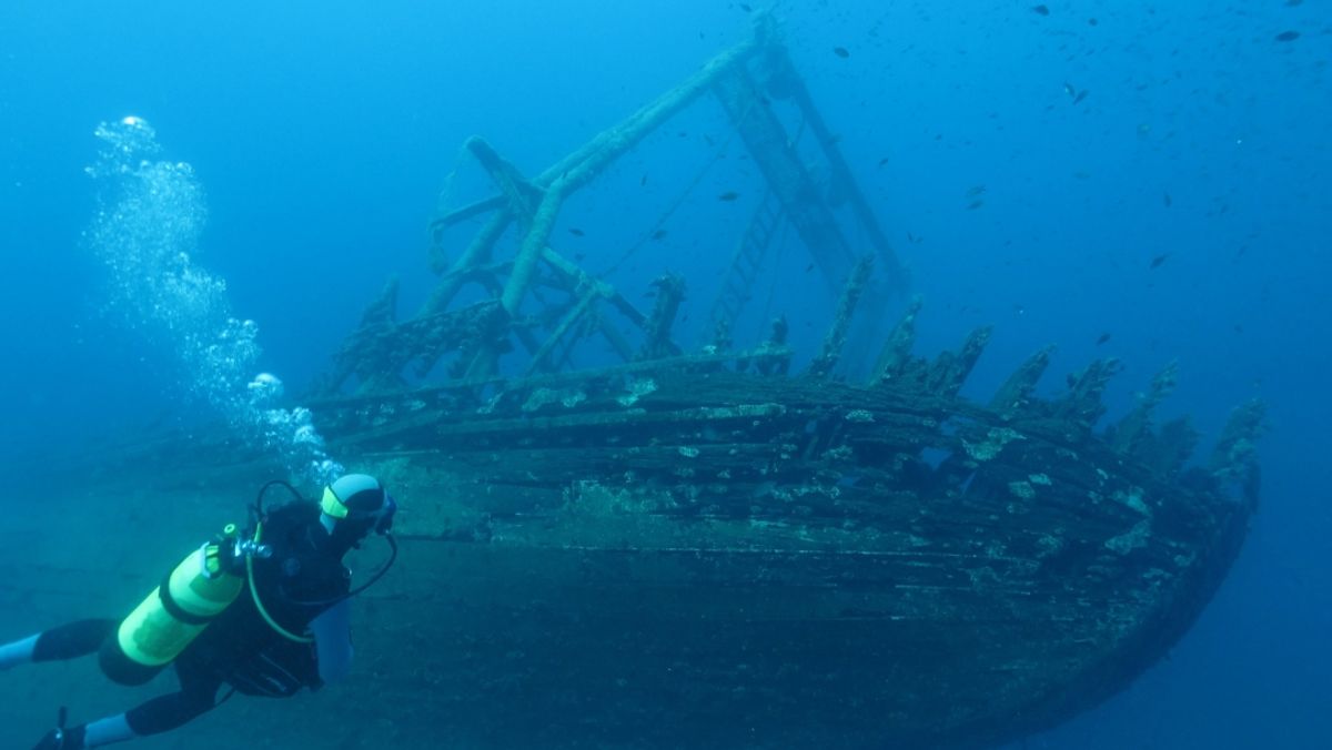 A Scuba Diver Sees a Ship