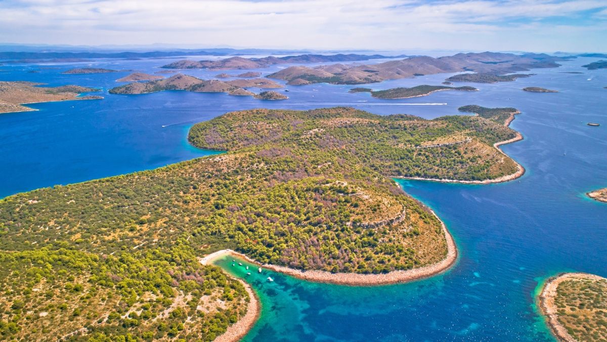 Amazing Kornati Islands national park archipelago aerial view