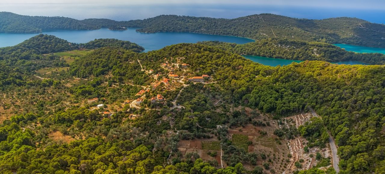 Mljet National Park saltwater lakes and monastery, Croatia