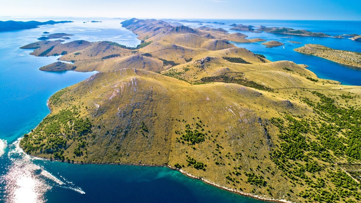 Amazing island archipelago landscape of Kornati national park aerial view