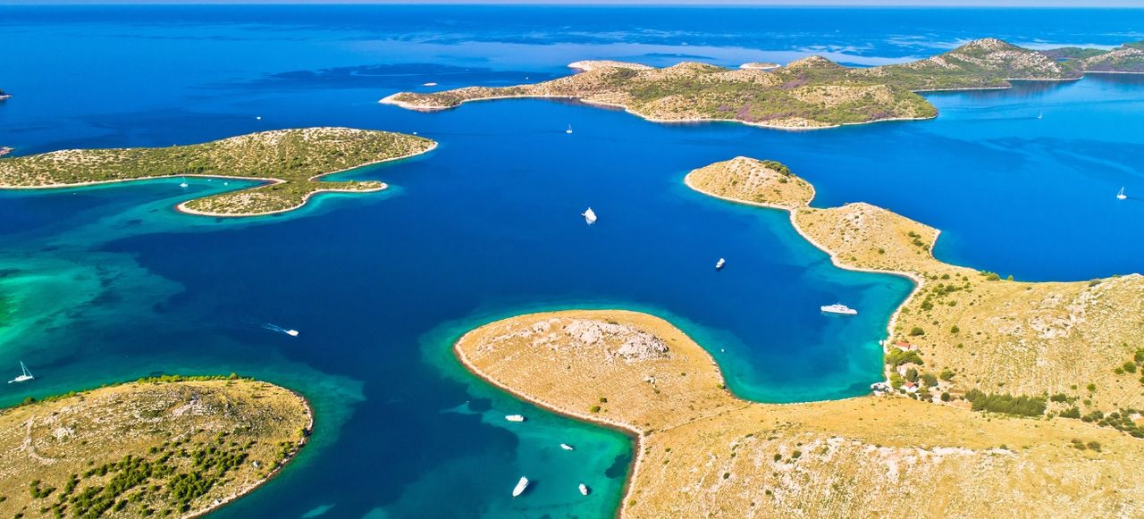 Amazing island archipelago landscape of Kornati national park aerial view
