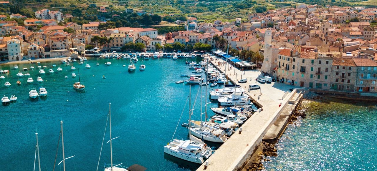 Komiža fishing village waterfront, Vis Island, Croatia