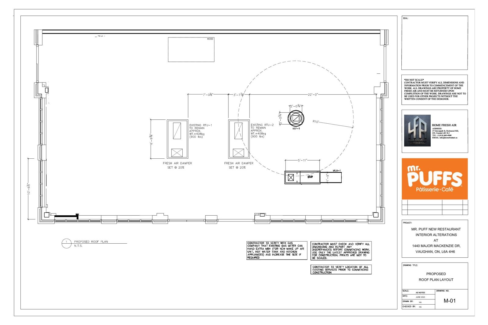 Sheet M-01, proposed roof plan layout
