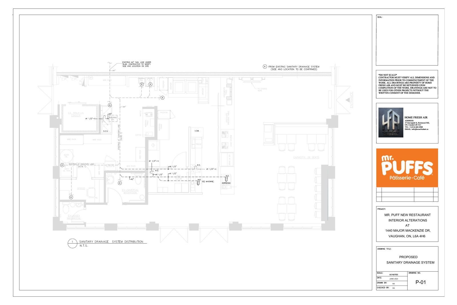 Sheet P-01, sanitary drainage system