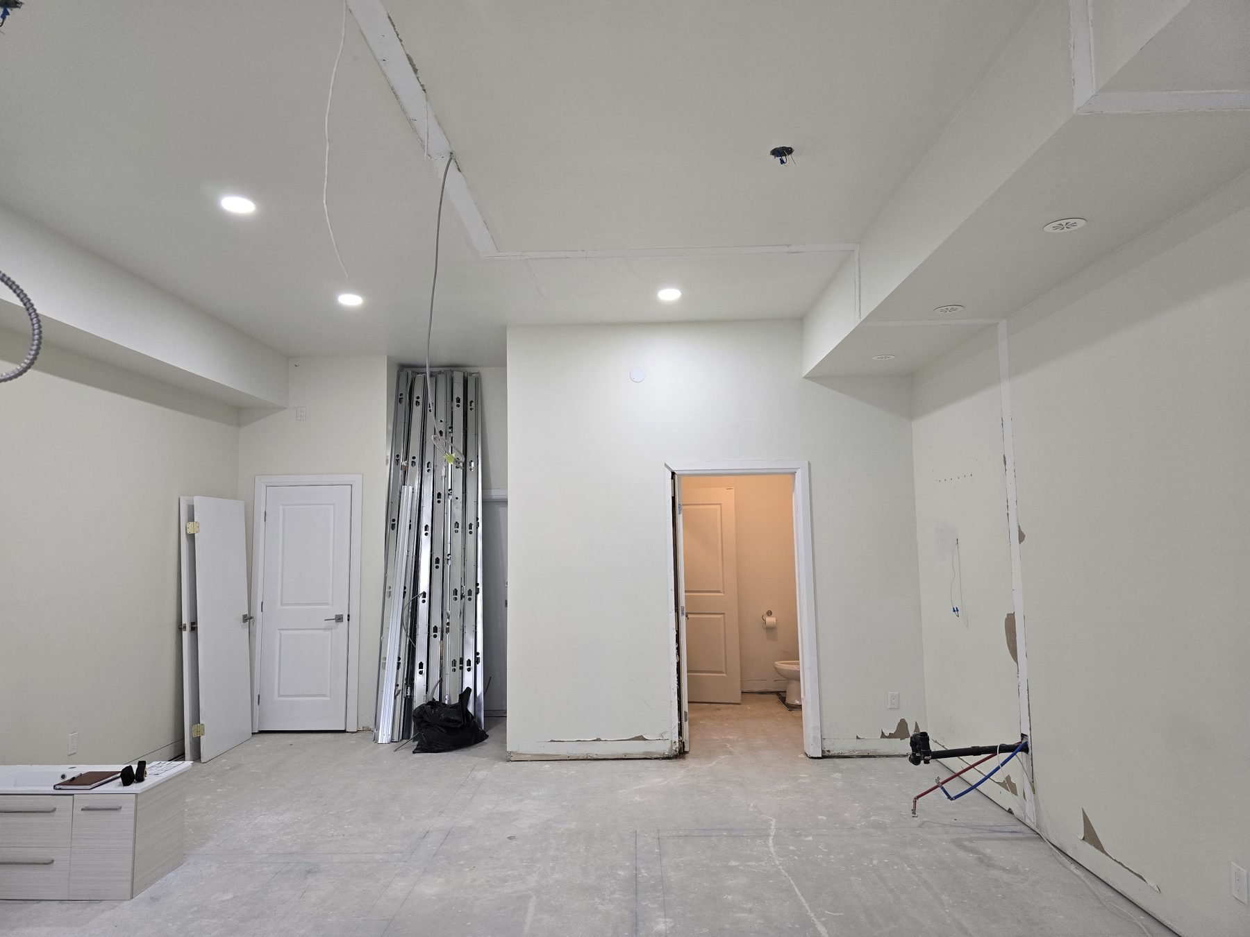 Gutted reception area before the renovation