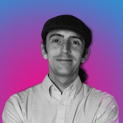 pink blue headshot of Dave Gordon