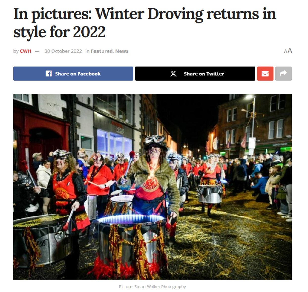 Press release saying "in pictures: winter droving returns in style for 2022"