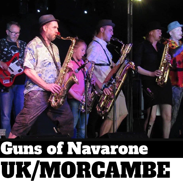 Ska band on stage with saxophones