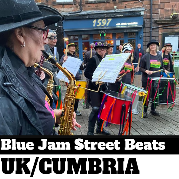 People drumming and playing saxophone