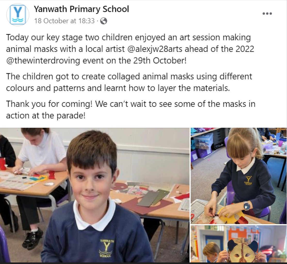Children on the mask making workshop doing masks
