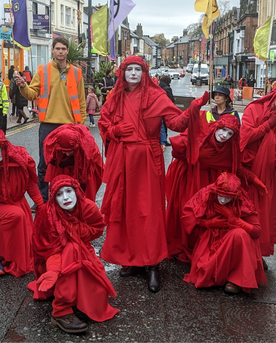 A group wearing all red