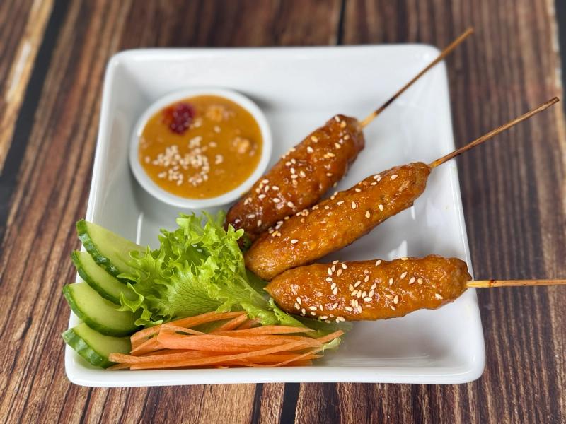 Grilled pork sausage skewers