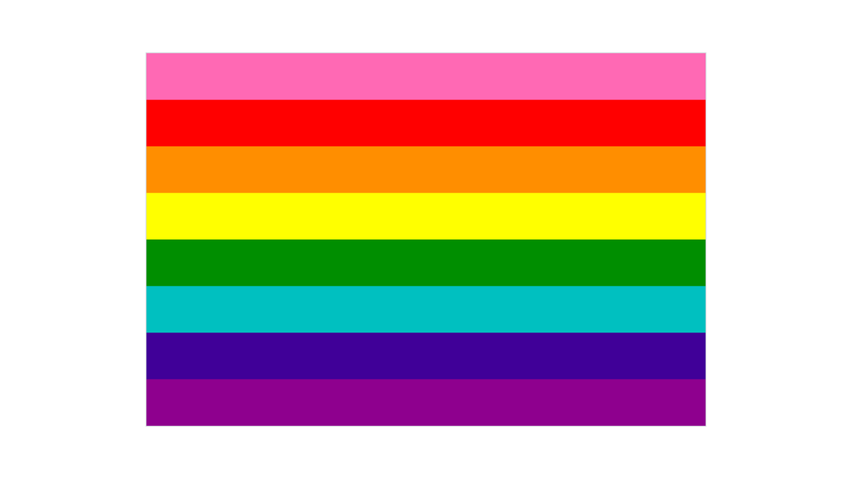 Gilbert Baker's original eight-stripe 1978 Pride flag, including the hot pink and turquoise stripes