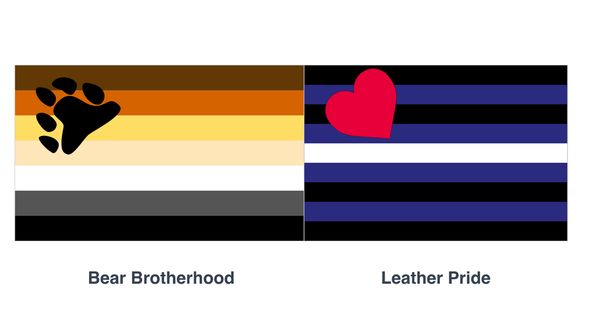 The International Bear Brotherhood flag beside the Leather Pride flag