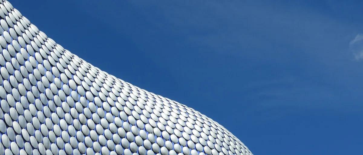 The curved, disc-covered facade of the Selfridges building in Birmingham