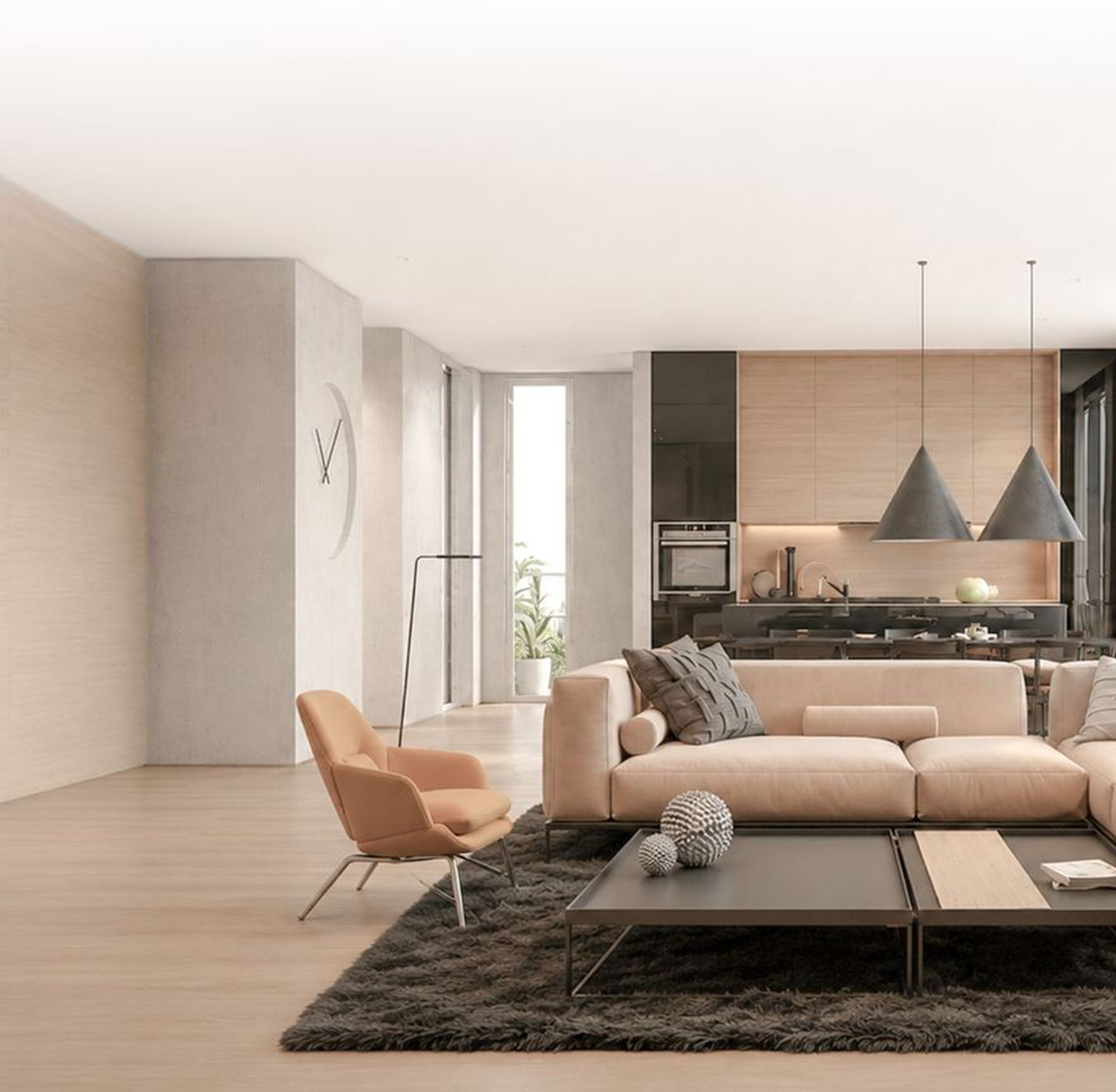 A warm, fully styled living area prepared for listing photography.