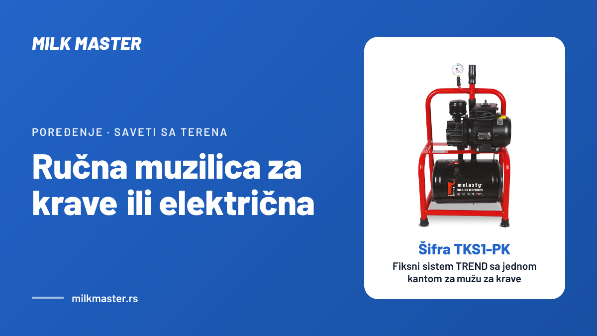 Ručna muzilica za krave ili električna: brzina, higijena i cena u brojkama, uz Fiksni sistem TREND sa jednom kantom za mužu za krave (šifra TKS1-PK)