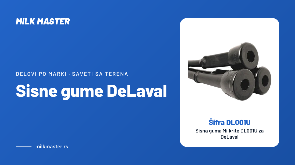 Sisne gume DeLaval: Milkrite DL001U, DL017U i DL037U, mere i kako da nađete pravu, uz Sisna guma Milkrite DL001U za DeLaval (šifra DL001U)
