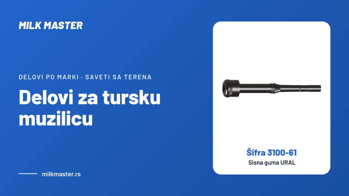 Delovi za tursku muzilicu: sisne gume, pulsatori i kolektori koji odgovaraju, uz Sisna guma URAL (šifra 3100-61)