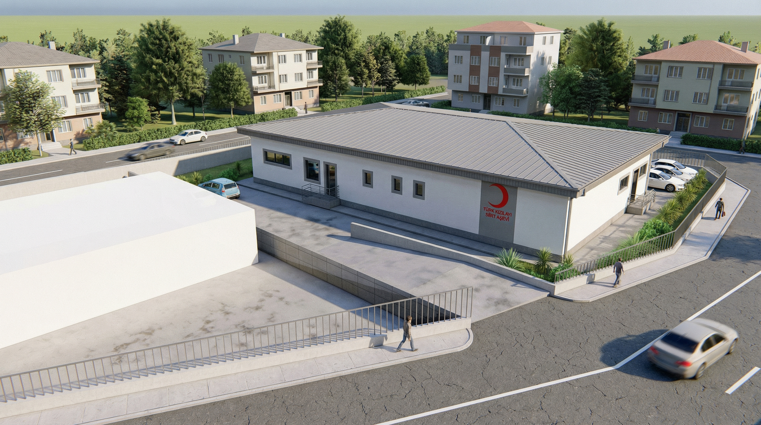 Siirt'teki Türk Kızılayı için yapılan Aşevi projesinin farklı açıdan render görselleri
