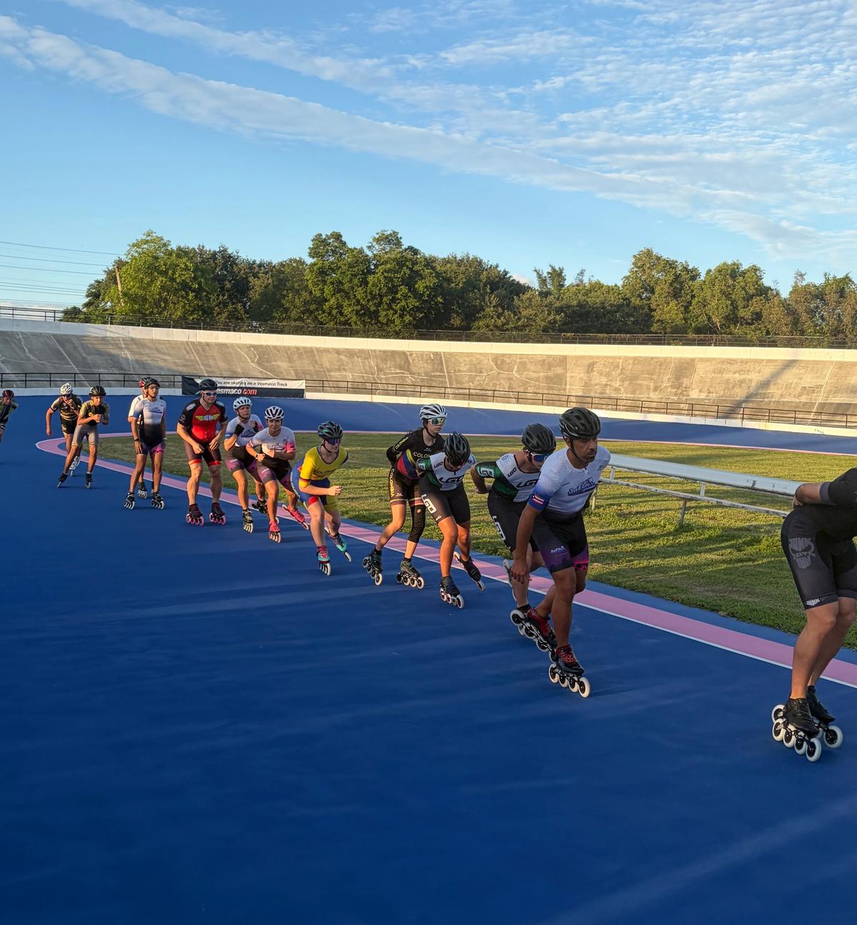 SoFlo Performance inline speed skaters training at Brian Piccolo Park