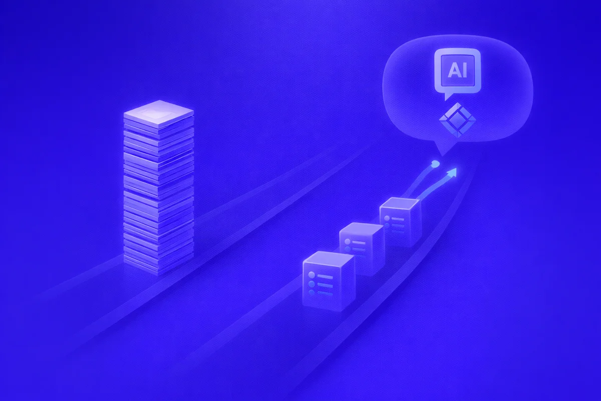 Illustration contrasting a company publishing dozens of blog posts on its own domain against a competitor earning placements on trusted third-party listicles, showing the competitor appearing inside the AI answer while the blog-heavy company remains uncited