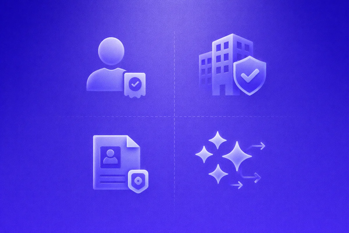 Diagram showing the four E-E-A-T trust signals AI engines read: named author bylines with credentials, verified company identity, case studies with named clients, and third-party validation from reviews and media