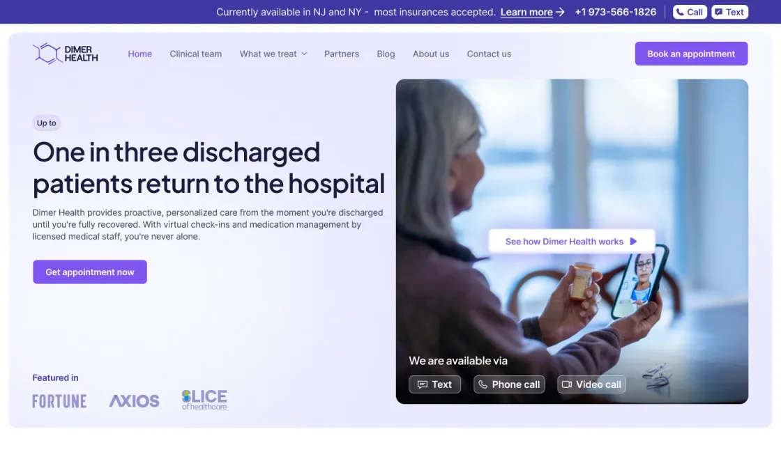 Dimer Health website built by LoudFace