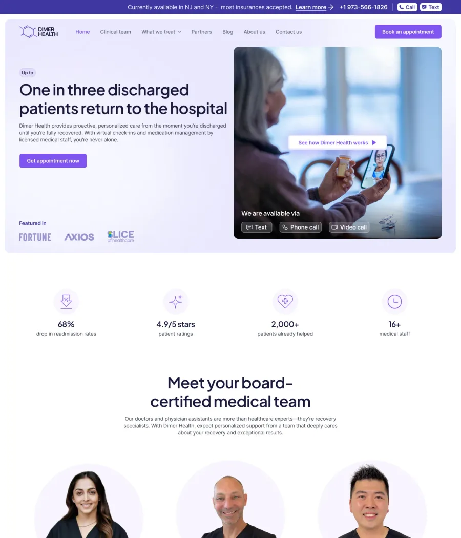 Dimer Health website built by LoudFace